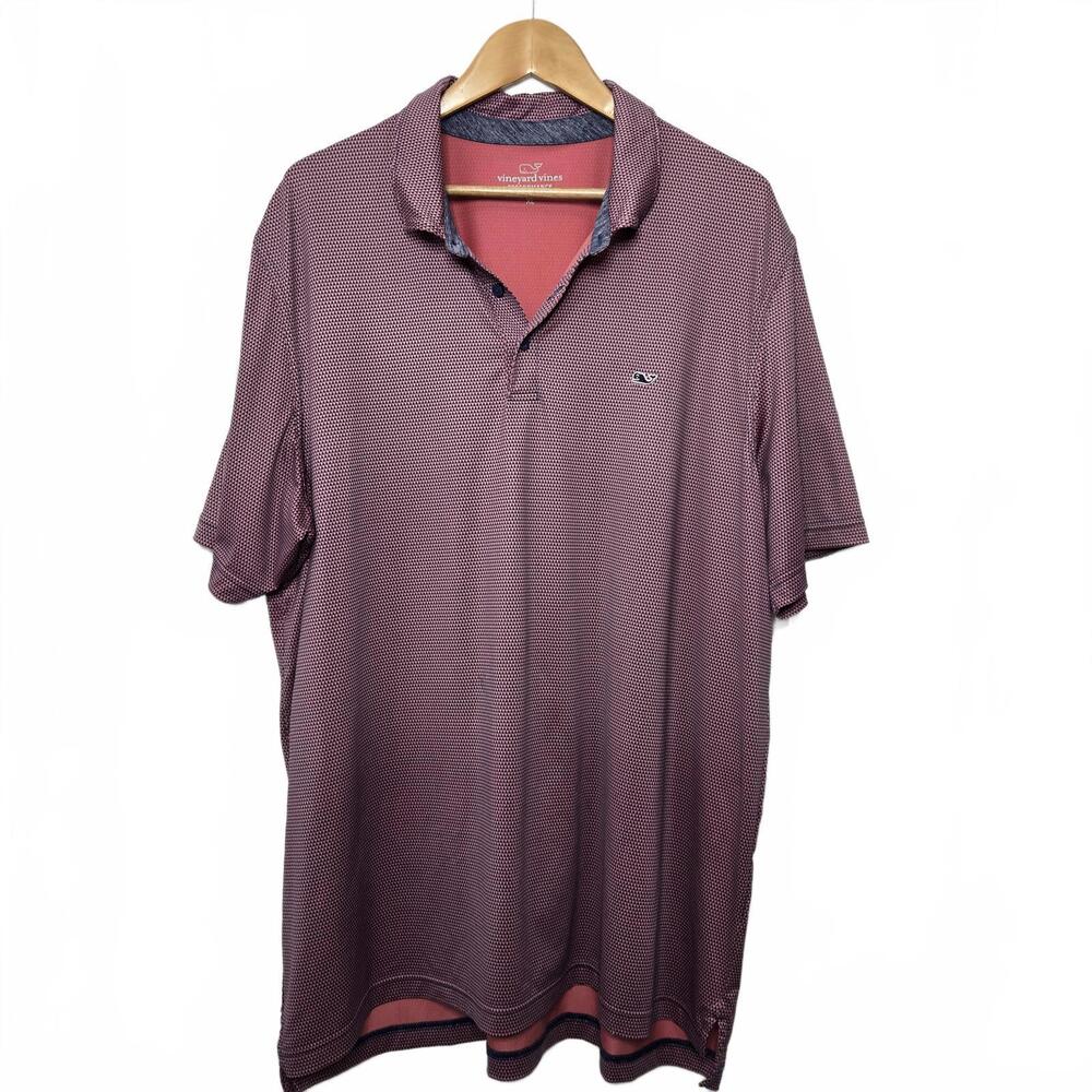 Vineyard Vines Performance Polo Men's Large Blue Pink Triangle Pattern Whale